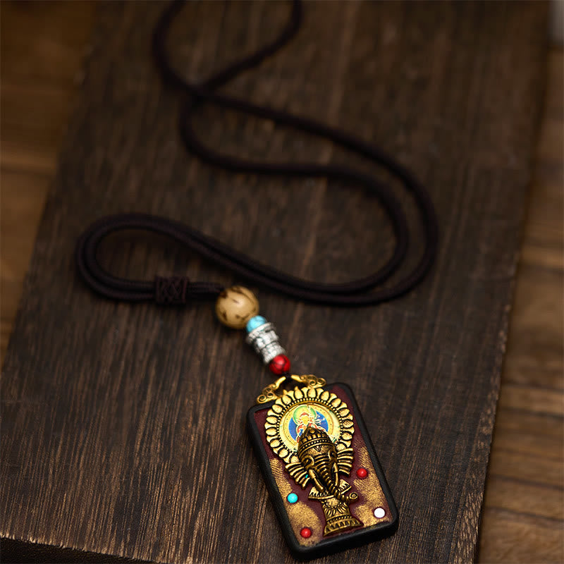 Collar con colgante de paz de madera de ébano con elefante Ganesh Ganpati tibetano y Buddha Stones - image 15