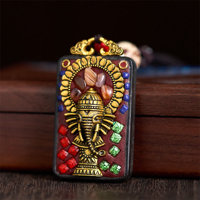 Collar con colgante de paz de madera de ébano con elefante Ganesh Ganpati tibetano y Buddha Stones - image 18