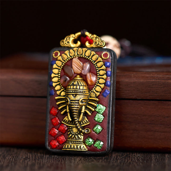 Collar con colgante de paz de madera de ébano con elefante Ganesh Ganpati tibetano y Buddha Stones - image 18