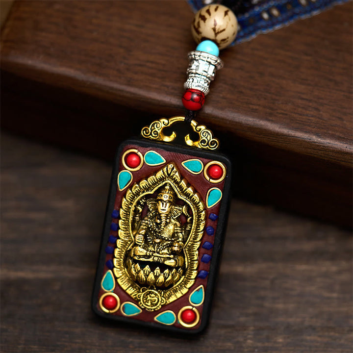 Collar con colgante de paz de madera de ébano con elefante Ganesh Ganpati tibetano y Buddha Stones - image 28