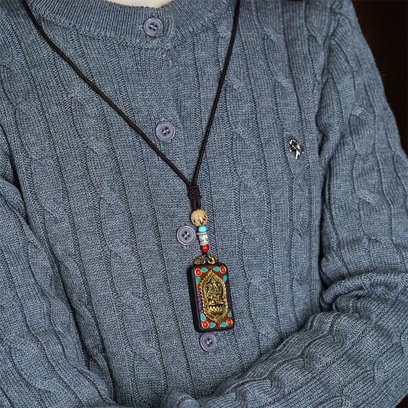 Collar con colgante de paz de madera de ébano con elefante Ganesh Ganpati tibetano y Buddha Stones - image 30