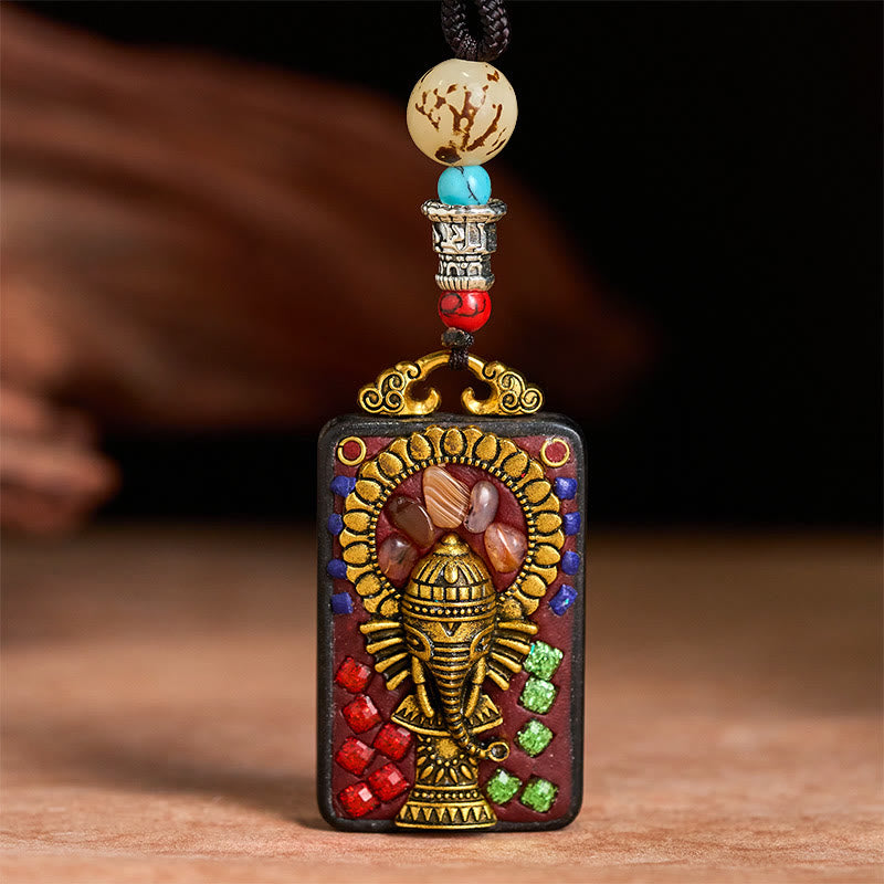 Collar con colgante de paz de madera de ébano con elefante Ganesh Ganpati tibetano y Buddha Stones - image 20