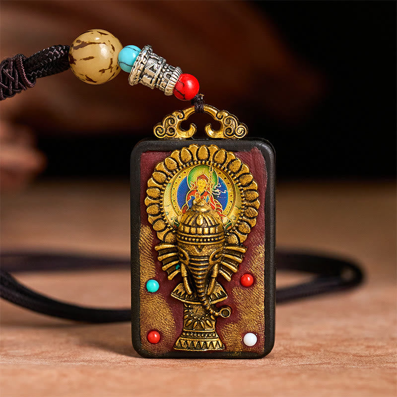 Collar con colgante de paz de madera de ébano con elefante Ganesh Ganpati tibetano y Buddha Stones - image 12