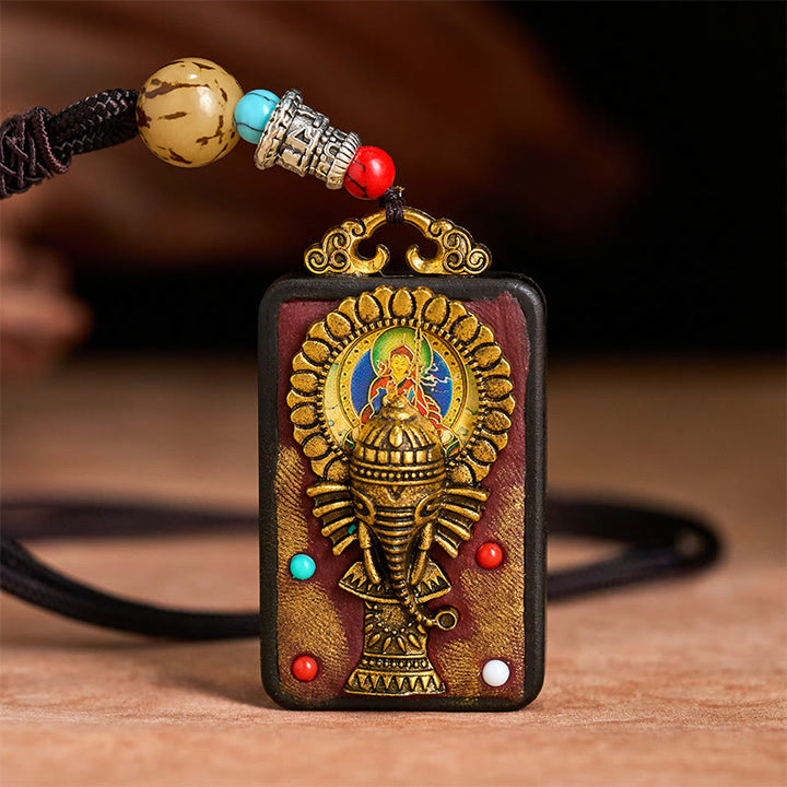 Collar con colgante de paz de madera de ébano con elefante Ganesh Ganpati tibetano y Buddha Stones - image 12