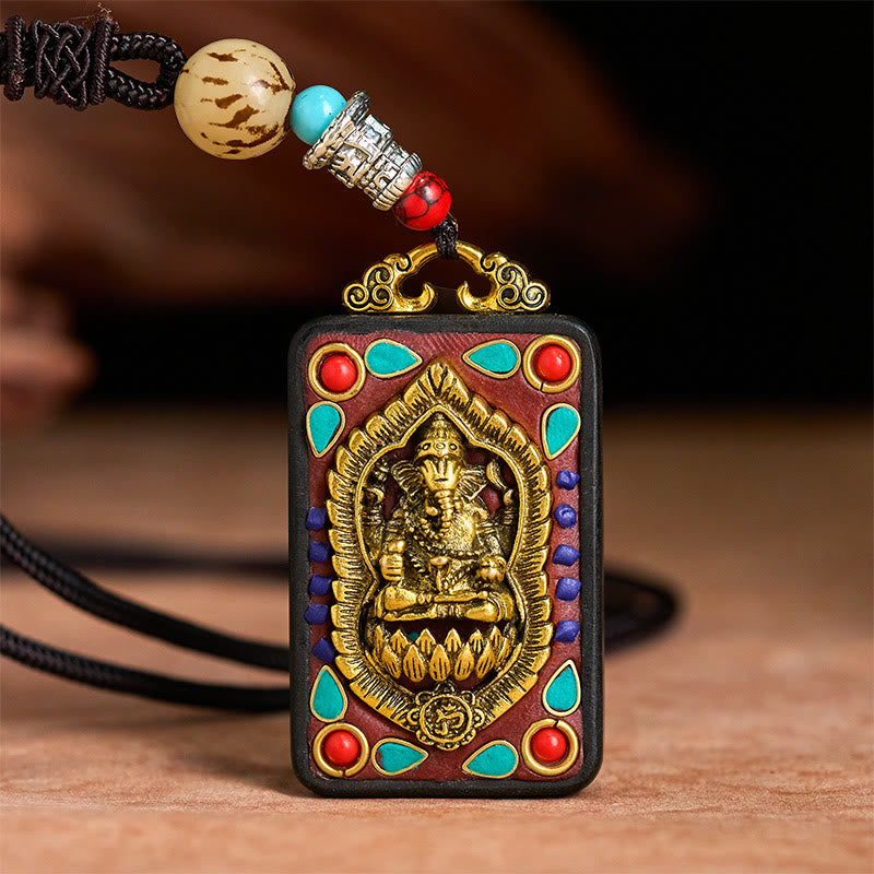 Collar con colgante de paz de madera de ébano con elefante Ganesh Ganpati tibetano y Buddha Stones - image 26