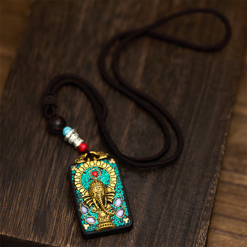 Collar con colgante de paz de madera de ébano con elefante Ganesh Ganpati tibetano y Buddha Stones - image 6