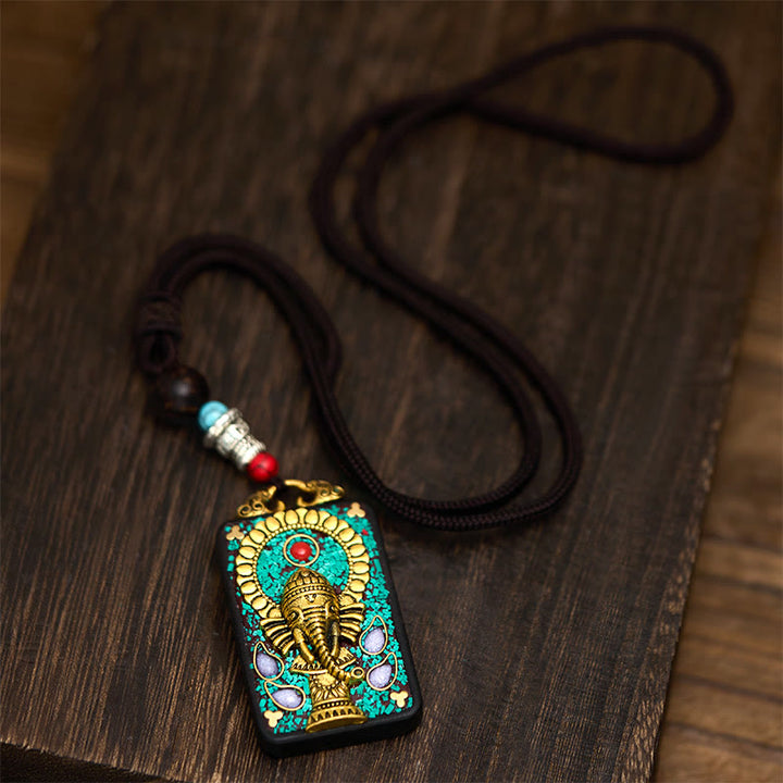 Collar con colgante de paz de madera de ébano con elefante Ganesh Ganpati tibetano y Buddha Stones - image 6