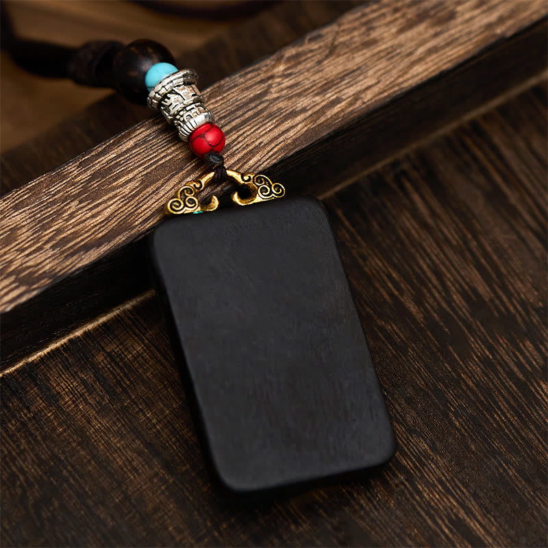 Collar con colgante de paz de madera de ébano con elefante Ganesh Ganpati tibetano y Buddha Stones - image 1