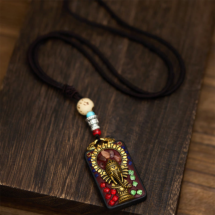 Collar con colgante de paz de madera de ébano con elefante Ganesh Ganpati tibetano y Buddha Stones - image 22