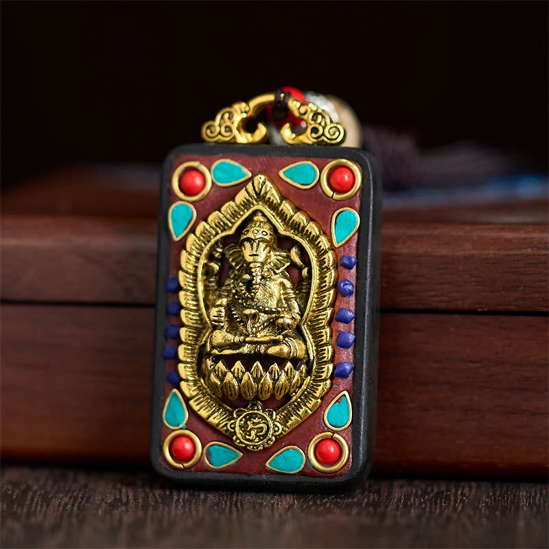 Collar con colgante de paz de madera de ébano con elefante Ganesh Ganpati tibetano y Buddha Stones - image 25