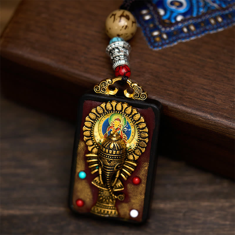 Collar con colgante de paz de madera de ébano con elefante Ganesh Ganpati tibetano y Buddha Stones - image 14