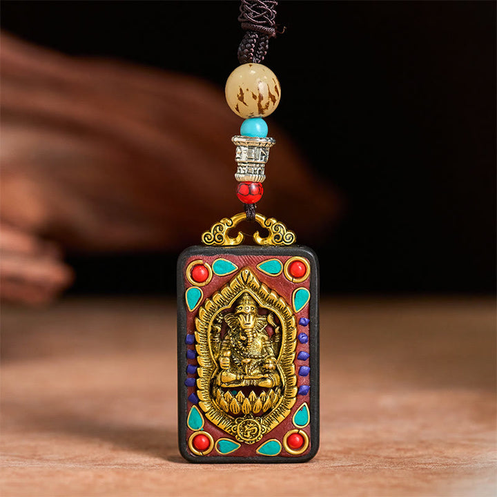 Collar con colgante de paz de madera de ébano con elefante Ganesh Ganpati tibetano y Buddha Stones - image 27