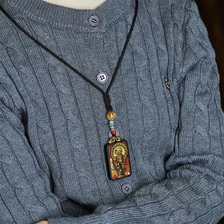 Collar con colgante de paz de madera de ébano con elefante Ganesh Ganpati tibetano y Buddha Stones - image 16