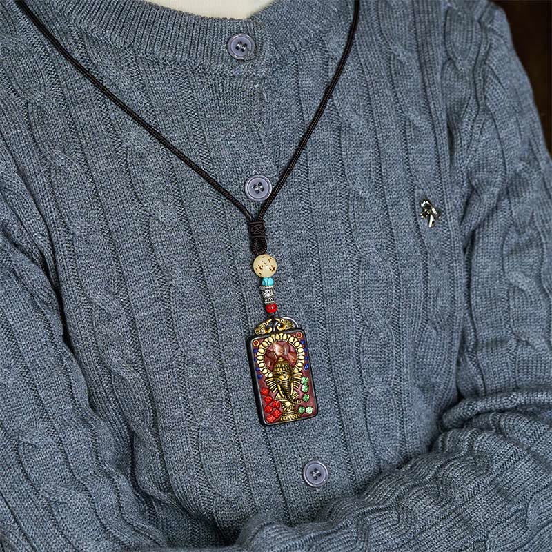 Collar con colgante de paz de madera de ébano con elefante Ganesh Ganpati tibetano y Buddha Stones - image 23