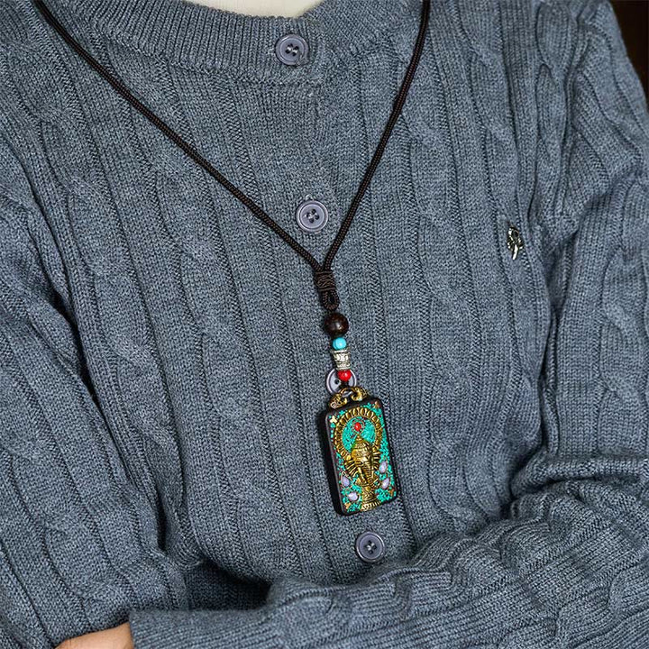 Collar con colgante de paz de madera de ébano con elefante Ganesh Ganpati tibetano y Buddha Stones - image 7