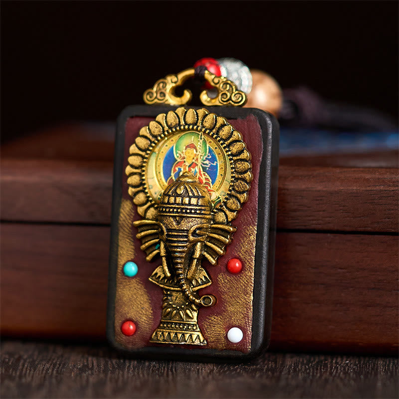 Collar con colgante de paz de madera de ébano con elefante Ganesh Ganpati tibetano y Buddha Stones - image 11