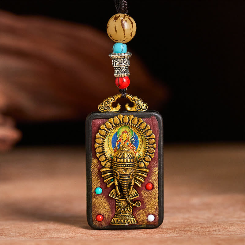 Collar con colgante de paz de madera de ébano con elefante Ganesh Ganpati tibetano y Buddha Stones - image 13