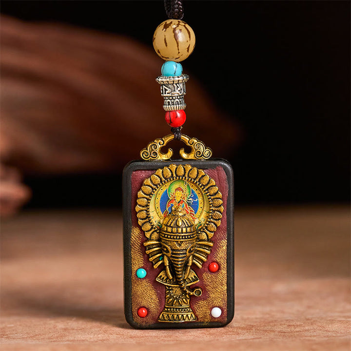 Collar con colgante de paz de madera de ébano con elefante Ganesh Ganpati tibetano y Buddha Stones - image 13