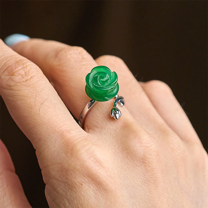 Anillo de equilibrio ajustable de plata bañada en cobre con jaspe verde rosa y Buddha Stones - image 4