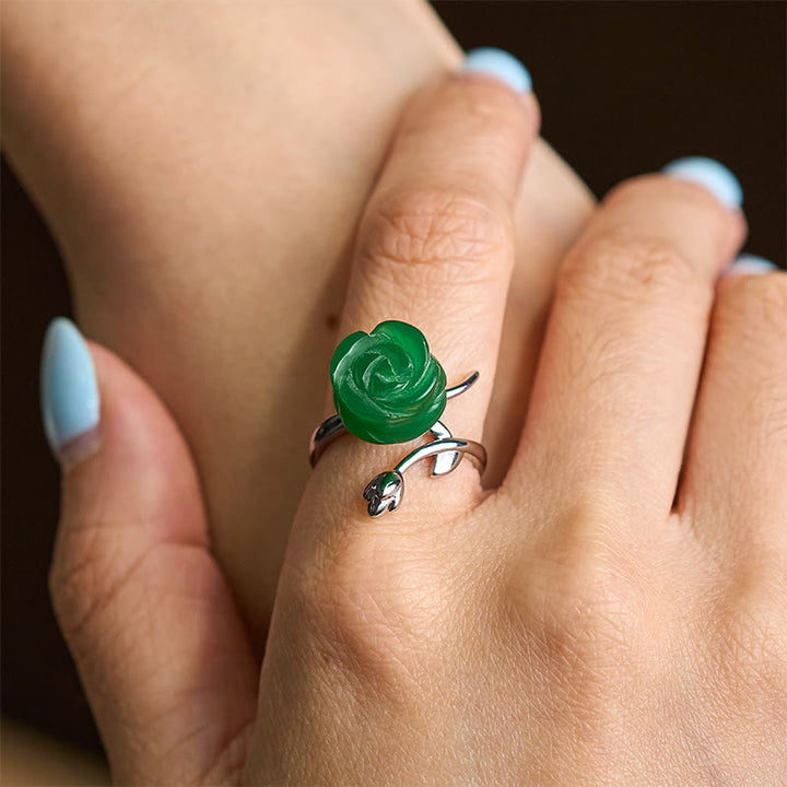 Anillo de equilibrio ajustable de plata bañada en cobre con jaspe verde rosa y Buddha Stones - image 5
