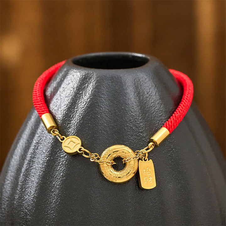 Pulsera de hilo rojo de acero y titanio con amuleto de la paz y Buddha Stones para atraer la fortuna - image 3