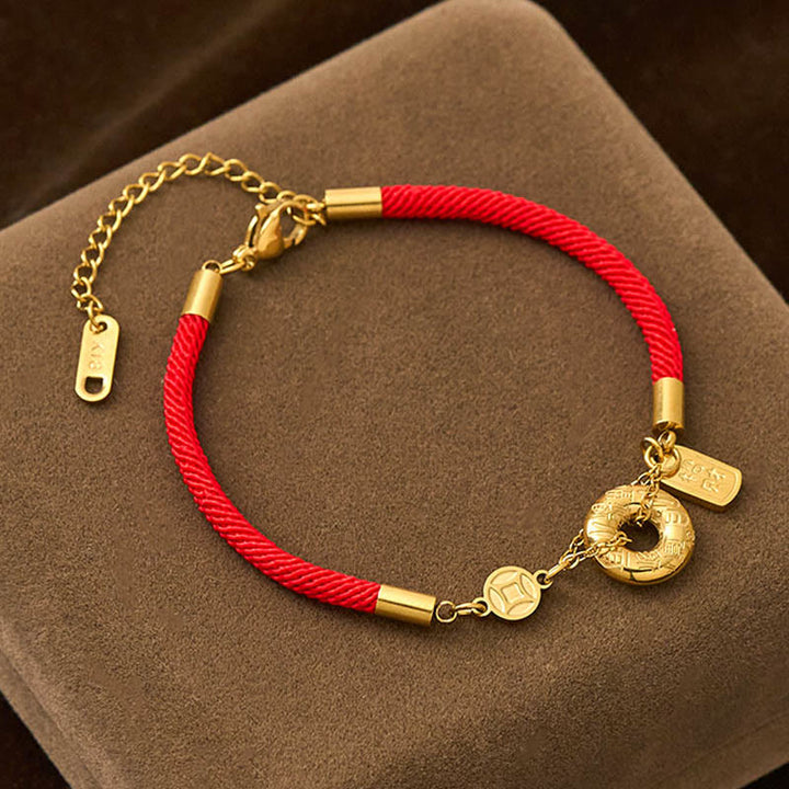 Pulsera de hilo rojo de acero y titanio con amuleto de la paz y Buddha Stones para atraer la fortuna - Cuerda roja (circunferencia de la muñeca: 15-20 cm) - image 0