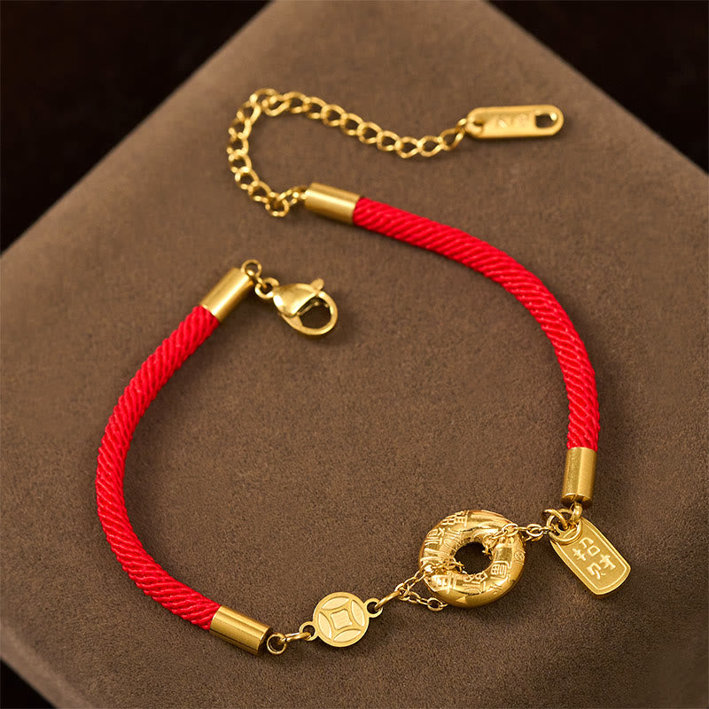 Pulsera de hilo rojo de acero y titanio con amuleto de la paz y Buddha Stones para atraer la fortuna - image 1