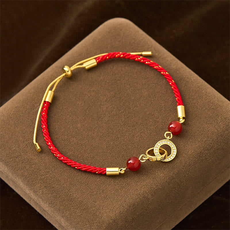 Pulsera de protección con hilo rojo, bañada en cobre y oro, con hebillas de paz conectadas y Buddha Stones - Cuerda roja (circunferencia de la muñeca: 14-22 cm) - image 0