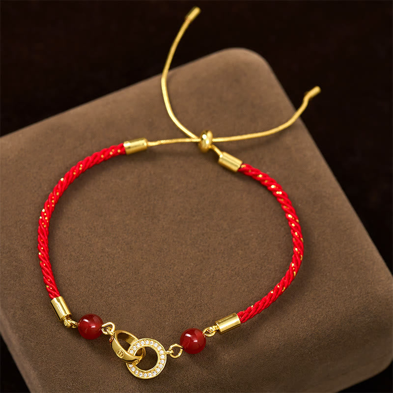Pulsera de protección con hilo rojo, bañada en cobre y oro, con hebillas de paz conectadas y Buddha Stones - image 1
