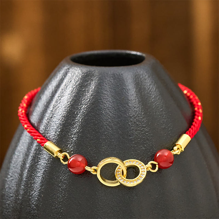 Pulsera de protección con hilo rojo, bañada en cobre y oro, con hebillas de paz conectadas y Buddha Stones - image 3