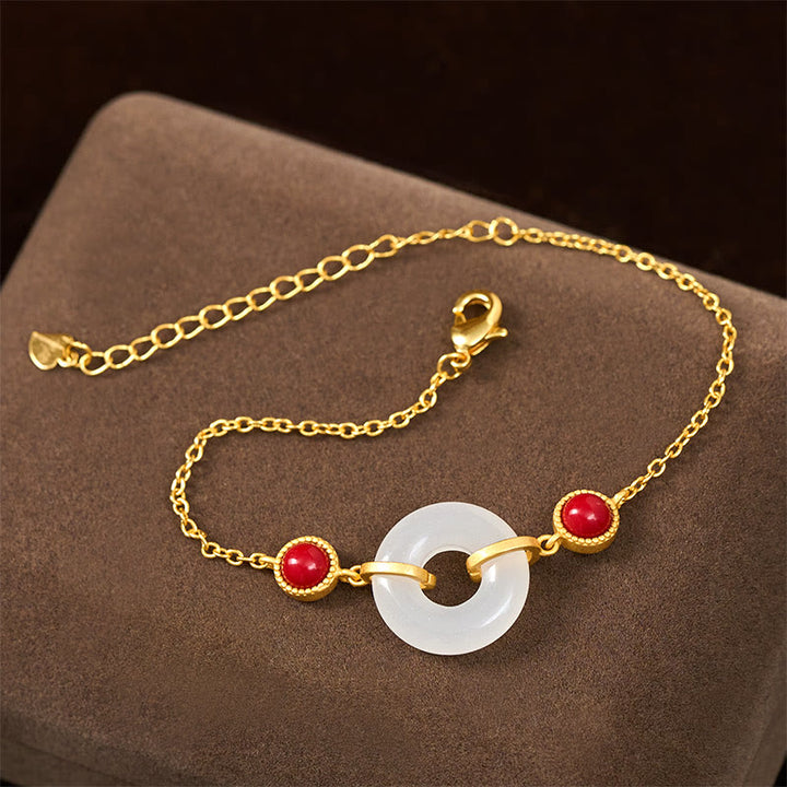 Pulsera protectora de oro y cobre con jade blanco hetiano y hebilla de paz de Buddha Stones - image 1