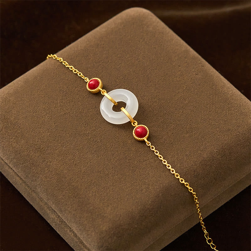 Pulsera protectora de oro y cobre con jade blanco hetiano y hebilla de paz de Buddha Stones - image 2
