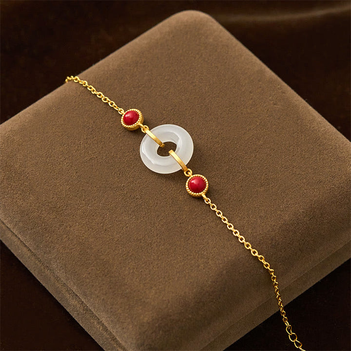 Pulsera protectora de oro y cobre con jade blanco hetiano y hebilla de paz de Buddha Stones - image 2