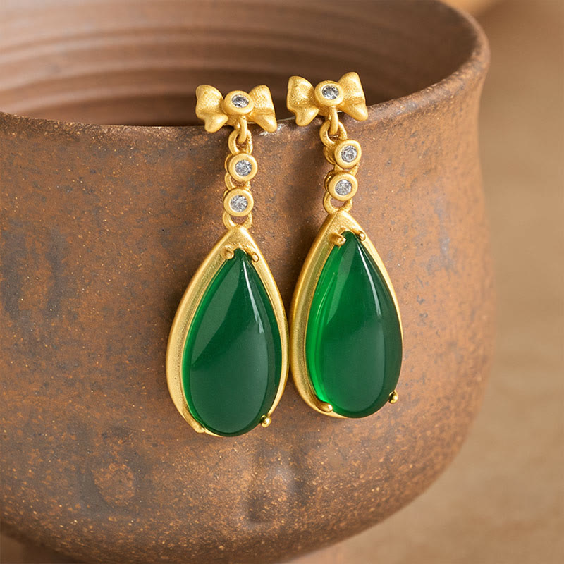 Pendientes de equilibrio de oro y cobre con diseño de Buddha Stones - Jaspe verde (tamaño: 10 x 30 mm) - image 0