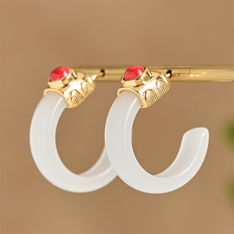 Pendientes de aro redondos con Buddha Stones y jade hetiano bañados en cobre y oro. - image 6