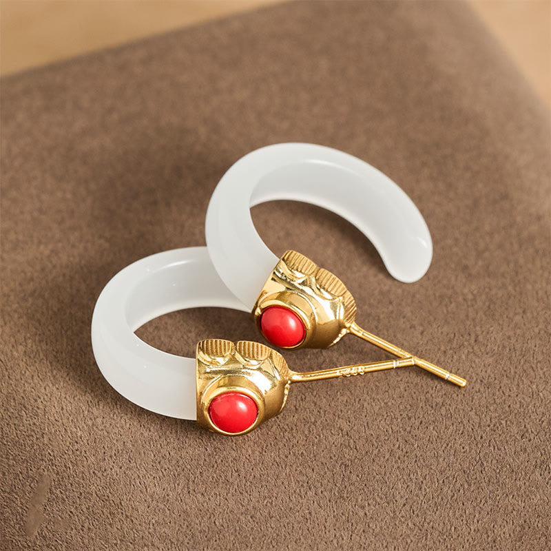 Pendientes de aro redondos con Buddha Stones y jade hetiano bañados en cobre y oro. - image 7