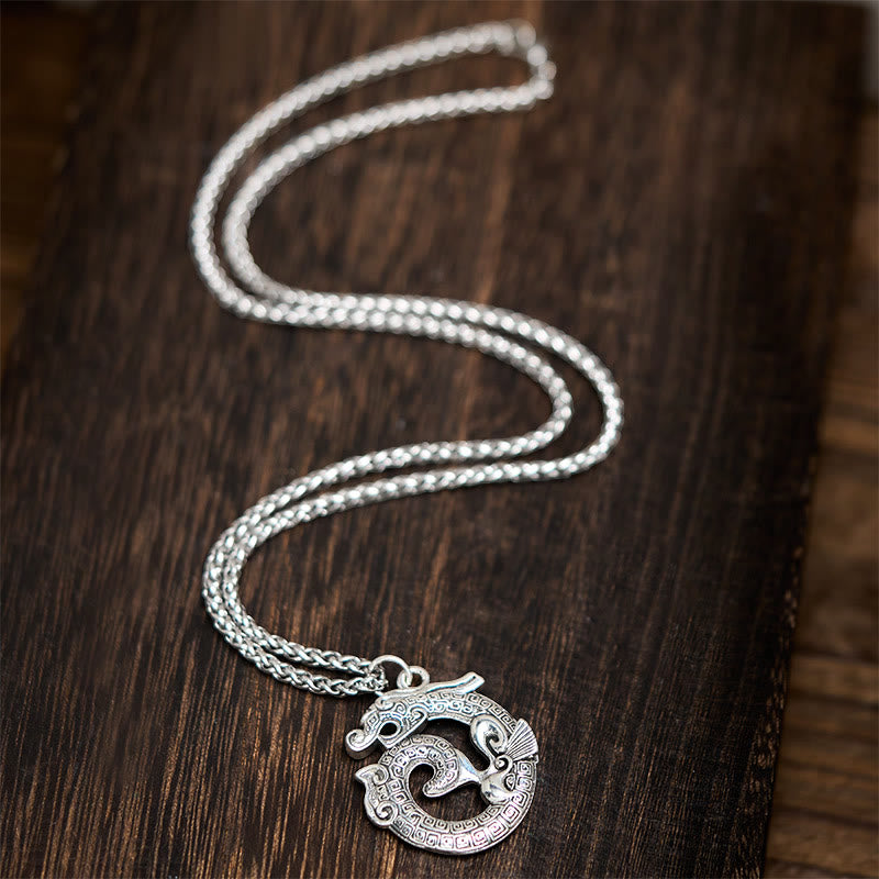 Colgante de plata bañada en cobre con diseño de Taotie de dragón tibetano en espiral con Buddha Stones - image 4