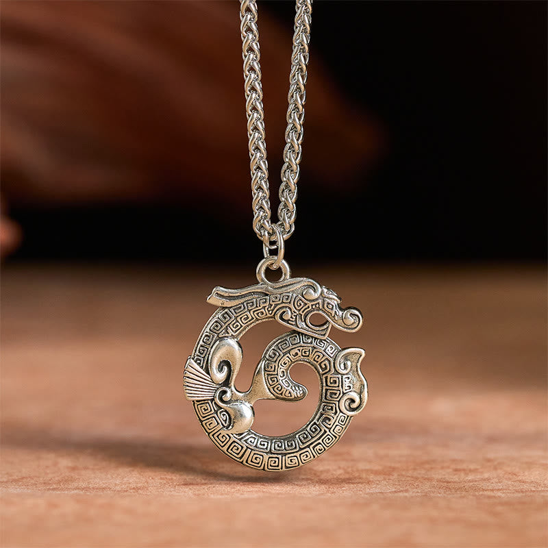 Colgante de plata bañada en cobre con diseño de Taotie de dragón tibetano en espiral con Buddha Stones - image 2