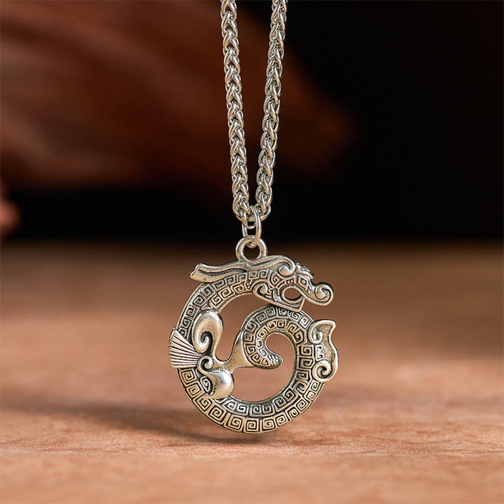 Colgante de plata bañada en cobre con diseño de Taotie de dragón tibetano en espiral con Buddha Stones - image 2