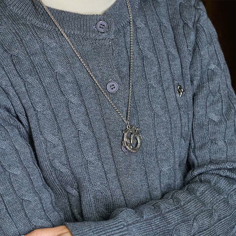 Colgante de plata bañada en cobre con diseño de Taotie de dragón tibetano en espiral con Buddha Stones - image 5