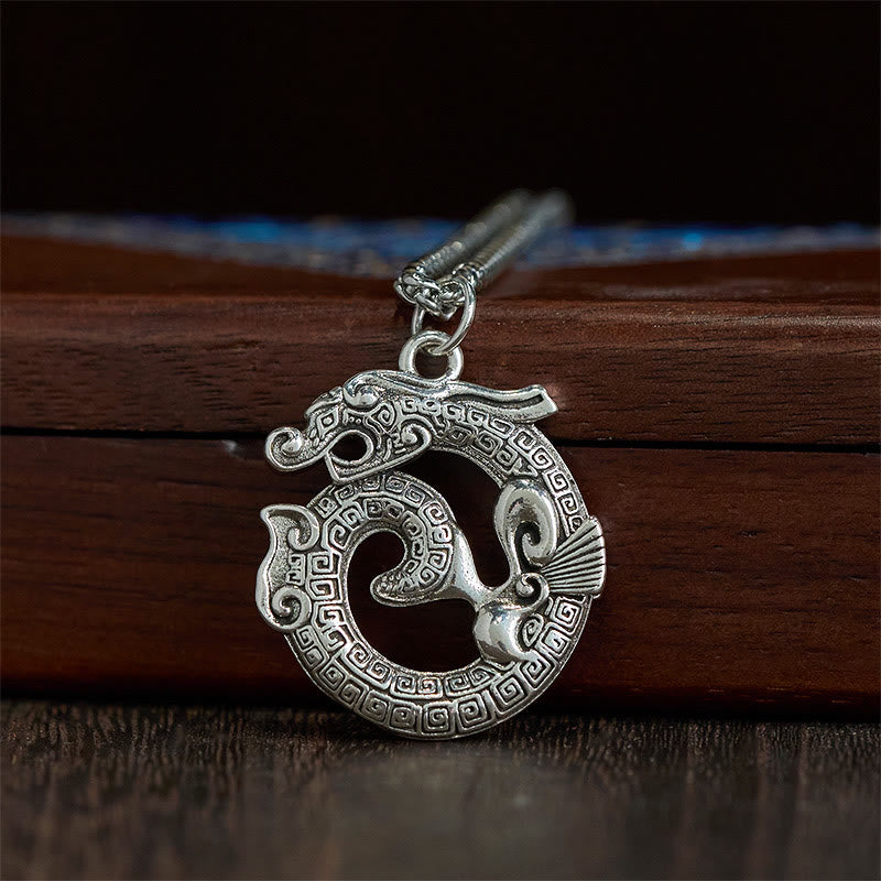 Colgante de plata bañada en cobre con diseño de Taotie de dragón tibetano en espiral con Buddha Stones - image 1