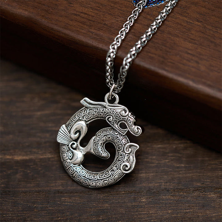 Colgante de plata bañada en cobre con diseño de Taotie de dragón tibetano en espiral con Buddha Stones - Dragón enroscado - image 0