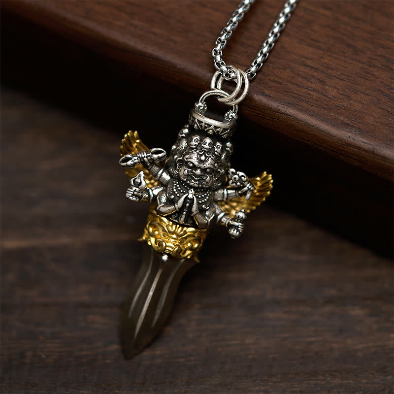 Colgante de cobre con Buddha Stones tibetanas Vajra de tres cabezas y seis brazos, con poder espiritual curativo. - image 1