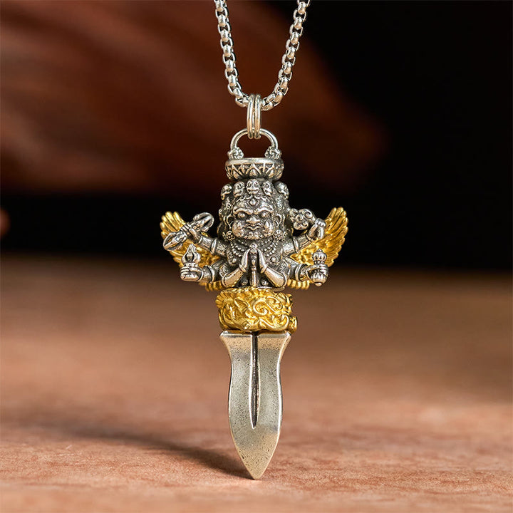 Colgante de cobre con Buddha Stones tibetanas Vajra de tres cabezas y seis brazos, con poder espiritual curativo. - image 3