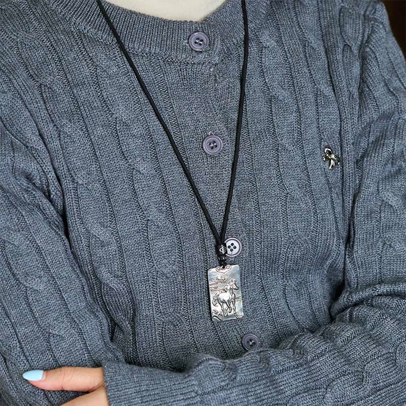 Collar con colgante de equilibrio de plata bañada en cobre con piedras de Buddha Stones, año del caballo, zodiaco chino - image 12