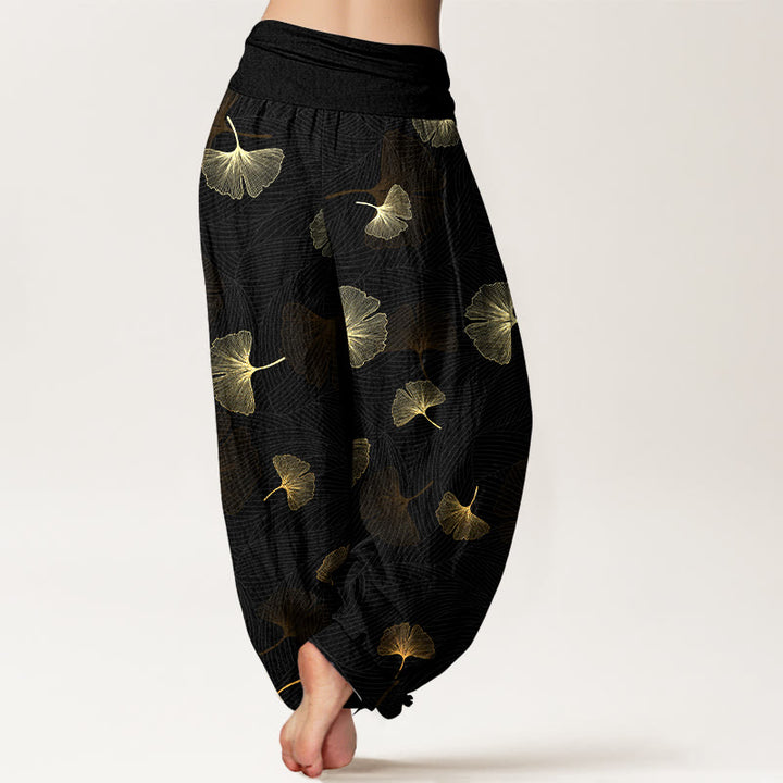 Pantalones harén de algodón con estampado de ginkgo y Buddha Stones para mujer, cintura elástica - image 1