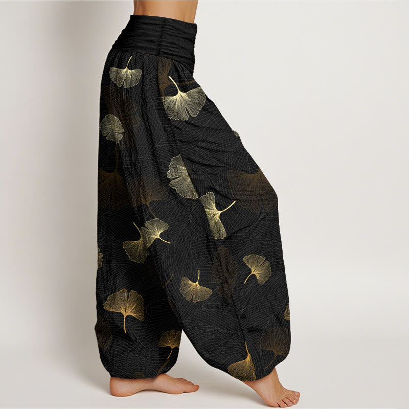 Pantalones harén de algodón con estampado de ginkgo y Buddha Stones para mujer, cintura elástica - image 2