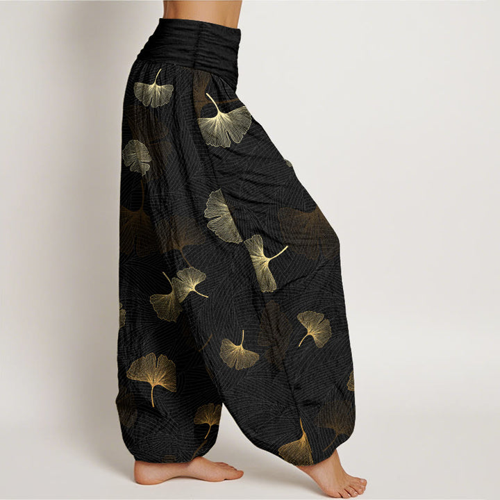 Pantalones harén de algodón con estampado de ginkgo y Buddha Stones para mujer, cintura elástica - image 2