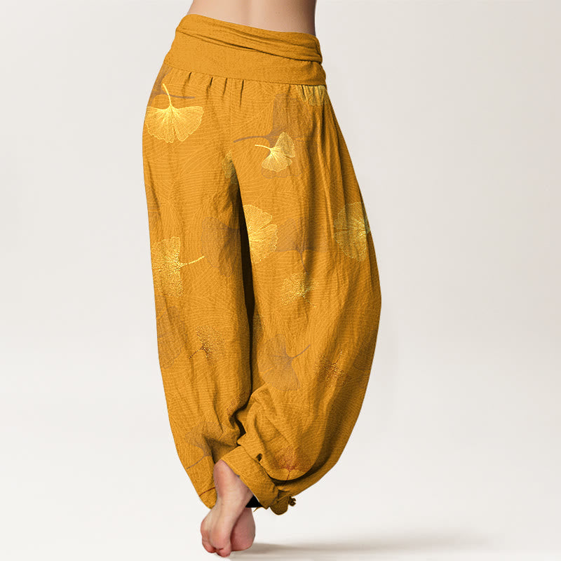 Pantalones harén de algodón con estampado de ginkgo y Buddha Stones para mujer, cintura elástica - image 9