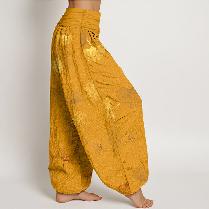 Pantalones harén de algodón con estampado de ginkgo y Buddha Stones para mujer, cintura elástica - image 10